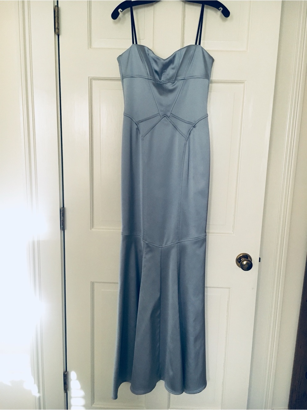 NWOT David Meister Powder Blue Satin Maxi Formal Dress